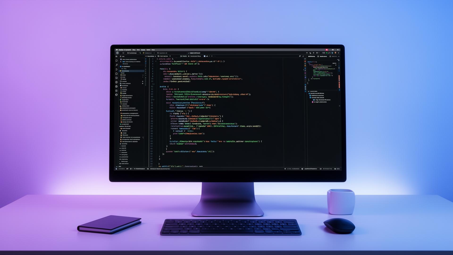 Moderne vibe coding werkplek met AI-interface
